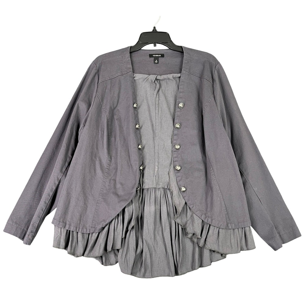 Torrid Military Peplum Jacket Women 3 Ruffle Hem Crest Button Casual Outerwear - Picture 1 of 11